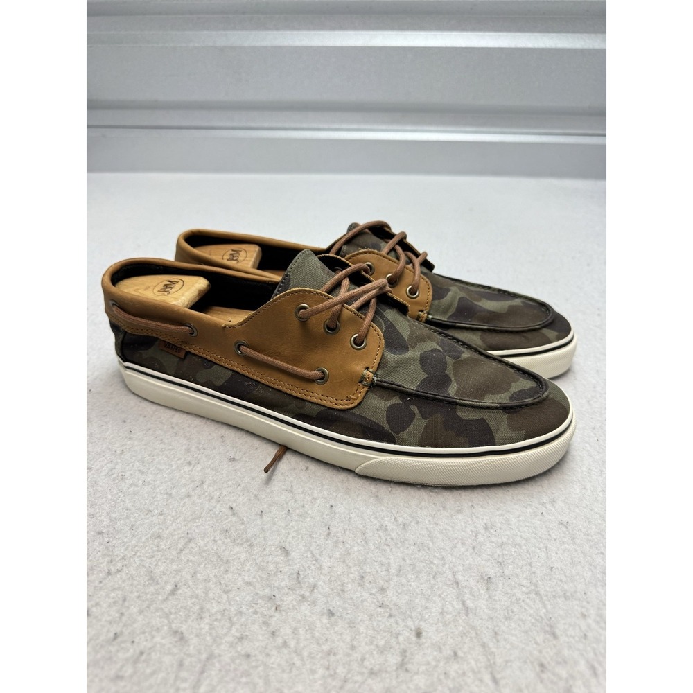 Vans Shoes Mens Size 13 Green Camo Canvas Boat Lace Up Low Top Casual Sneakers